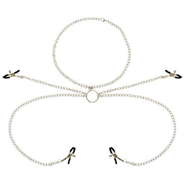 Set di Morsetti Capezzoli con Collana in Metallo per Coppia
